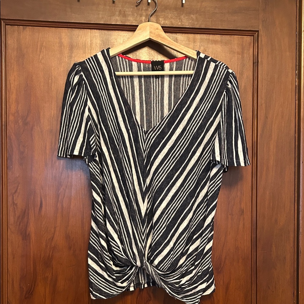W5 Navy and White Striped Women's Top